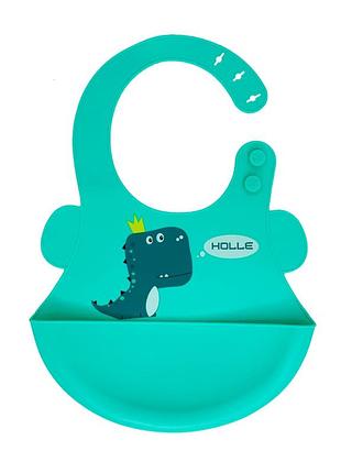 Слинявчик силіконовий "діно" mgz-0616(turquoise) з кишенею