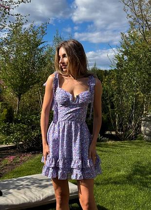 Розпродаж 🏷 шифонова сукня бюстьє на бавовняній підкладці в квітковий принт з рюшами