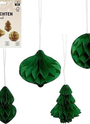 Набор подвесных бумажных новогодних украшений "зеленые фигуры" cg-2, 4 шт