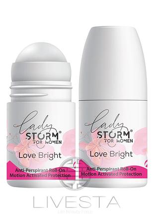 Женский роликовый дезодорант-антиперспирант lady storm love bright, 50 мл