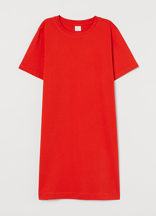 Платье-футболка красное h&m cotton t-shirt dress - s
