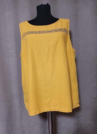 Блуза летняя жёлтая лён хлопок большой размер