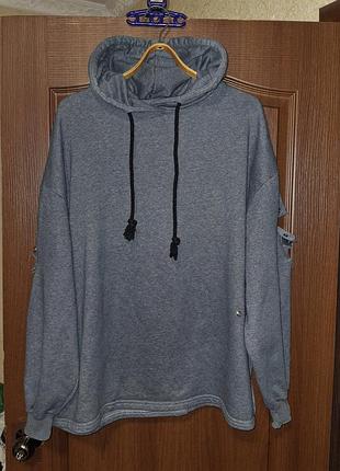 Худі синє з вирізами на рукавах