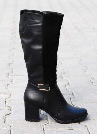 Сапоги женские arlet 604 черные (весна-осень кожа+замш натуральная)