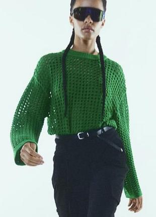 Укороченная оверсайз кофта-сетка, ажурный свитер h&m, р.xs-s