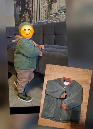 Демісезонна куртка бомбер zara для хлопчика, розмір 80 , 9-12 міс, колір хакі
