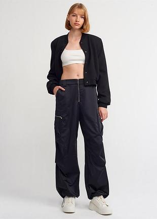 Штани карго zara жіночі сірі з кишенями на блискавці