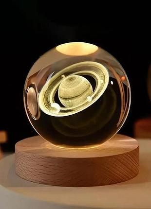Нічник кришталева куля 3d сатурн від usb