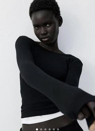 Лонгслів футболка трикотажний скімс  бавовняний по фігурі еластичний чорний базовий primark xs