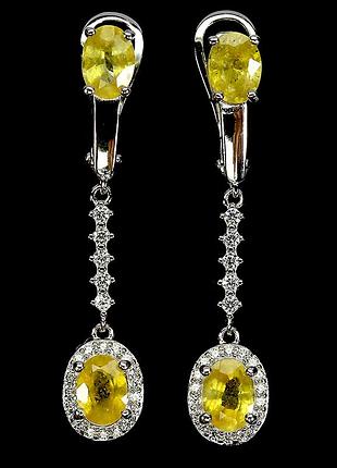 Серьги серебро 925 натуральный сапфир желтый