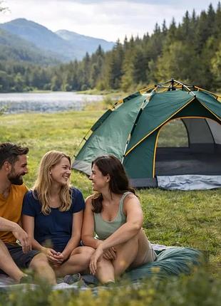Автоматическая 3х местная палатка с навесом 210х150х125 / палатка для кемпинга на два входа