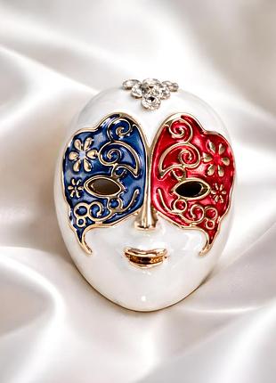 Брошка венеціанська маска, емаль, кристали