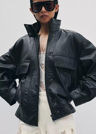Кожаная куртка zw collection limited edition с карманами