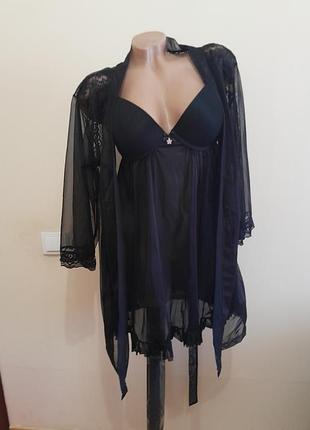 Пеньюар с халатом s-m  кружево сетка