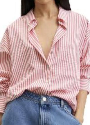 Жіноча сорочка з жатої бавовни сорочка в родеву смужку
