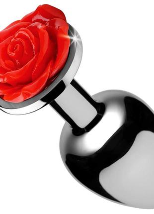 Анальная пробка с кристаллом в виде цветка разные цвета xl (9,5х4 см)