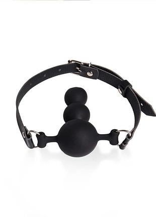 Кляп силиконовый art of sex - balls, экокожа, черный