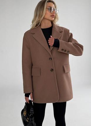 Стильне укорочене пальто з вовни та кашеміру у кольорі мокко