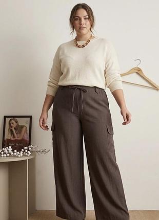 Широкие коричневые тонкие брюки талия на резинке