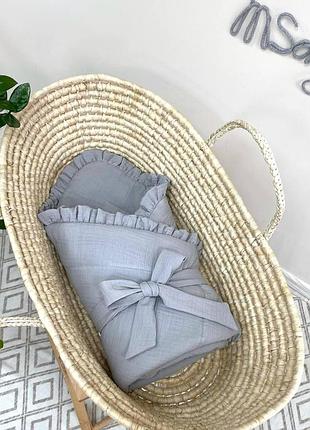 Плед-конверт муслин с рюшем серый