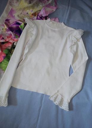 Ошатний віскозний білий гольф із натуральним мереживом,m/l,by clara,paris.