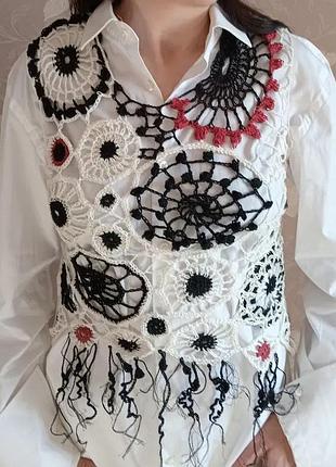 Топик ручной работы, праздничный топик, арт- мода, handmade, топик в технике крючки, размер s-m, l