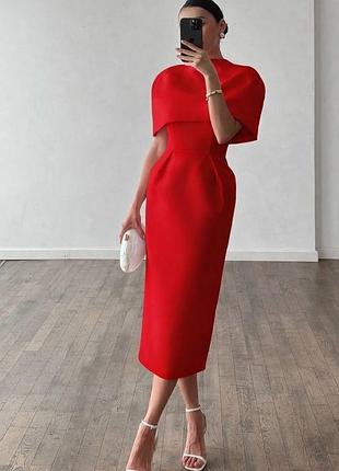 Элегантный костюм 2в1 платье + кейп черный/красный/молоко 42-44, 44-46 длинное платье с подкладкой мод 524 ✨