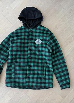 Утеплена флісова куртка-сорочка з капюшоном на підлітка