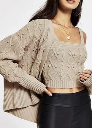 Вʼязаний кардиган з топом river island жіночій бежевий кардиган з вʼязаним топом