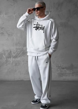 Спортивний костюм жіночий / чоловічий білий з капюшоном оверсайз осінній весняний літній