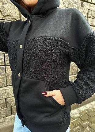 Худи женский теплый с меховыми вставками