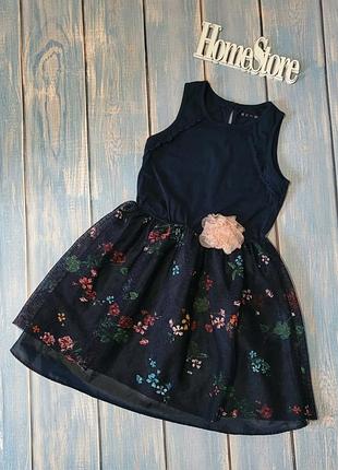Синя сукня nutmeg з євросіткою та квітами для дівчинки