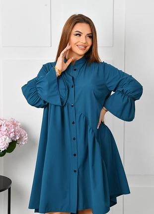 Оверсайз свободное платье на пуговицах по колено 48-62 р-р