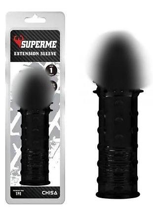 Чорна насадка на пініс із кульками та вусами extra texture sleeve секс-магазин дорослих іграшок