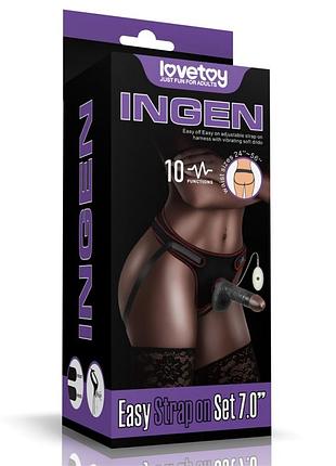 Чорний жіночий страпон на ремінцях vibrating easy strapon set 7.0 секс-магазин дорослих іграшок