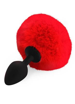 Силиконовая анальная пробка м art of sex - silicone butt plug rabbit tail red, диаметр 3,5 см секс-магазин взрослых игрушек