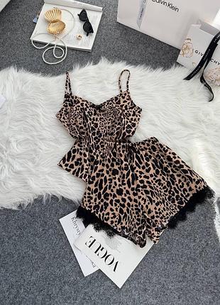 Леопардова жіноча піжама двійка майка та шорти 783