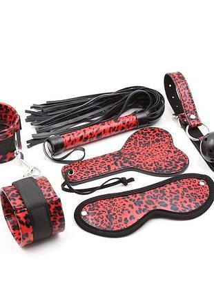 Набор для бдсм игр из 5-ти предметов черно красный леопард shades of love секс-магазин взрослых игрушек