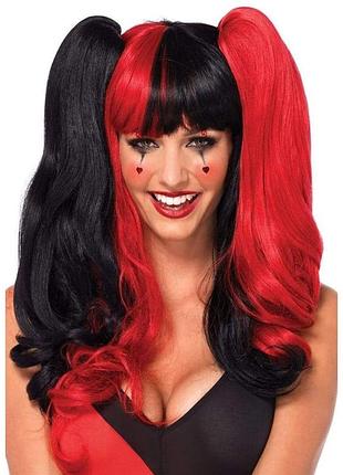 Перука арлекіно з хвостиками leg avenue harlequin чорно-червоний секс-магазин дорослих іграшок
