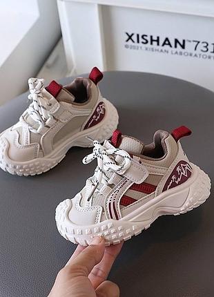 Кроссовки 102, р.21,22,23,24,25,26,27,28,29,30, эко-кожа+текстиль, белый/красный