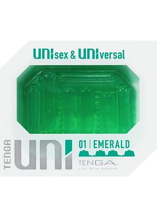 Унисекс-стимулятор tenga uni emerald, зеленый, с геометрическим рельефом, лубрикант в комплекте секс-магазин взрослых игрушек
