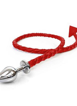 Металлическая анальная пробка l с дьявольским хвостом art of sex - succubus, экокожа, красный секс-магазин взрослых игрушек