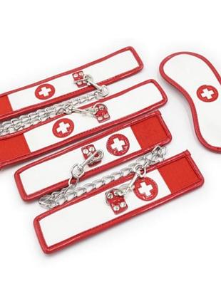 Бдсм набор медсестры из 3-х предметов красно-белый shades of love секс-магазин взрослых игрушек