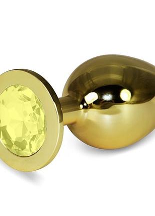 Золота анальна пробка з жовтим каменем rosebud anal plug large секс-магазин дорослих іграшок
