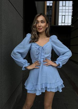 Чарівна муслінова сукня з рюшами міні, плаття платье сарафан