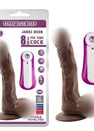 Вібратор коричневий на присосці james deen 8.5 vibrating dildo секс-магазин дорослих іграшок