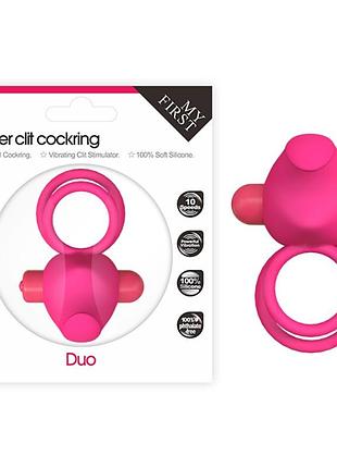 Вібро-насадка для пінису з ерекційними кільцями power clit duo silicone cockring секс-магазин дорослих іграшок