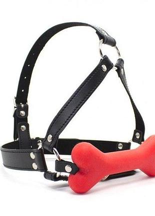 Черный кжаный кляп для рта с мягкой силиконовой подушечкой-косточкой красный секс-магазин взрослых игрушек