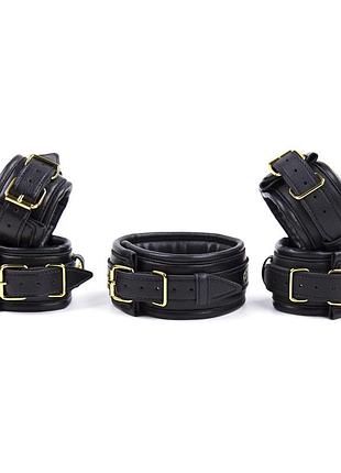 Чорний бдсм набір із золотою фурнітурою black gold bondage kit 3 pieces секс-магазин дорослих іграшок