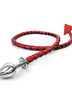 Металлическая анальная пробка s с дьявольским хвостом art of sex - succubus, экокожа, черный/красный секс-магазин взрослых